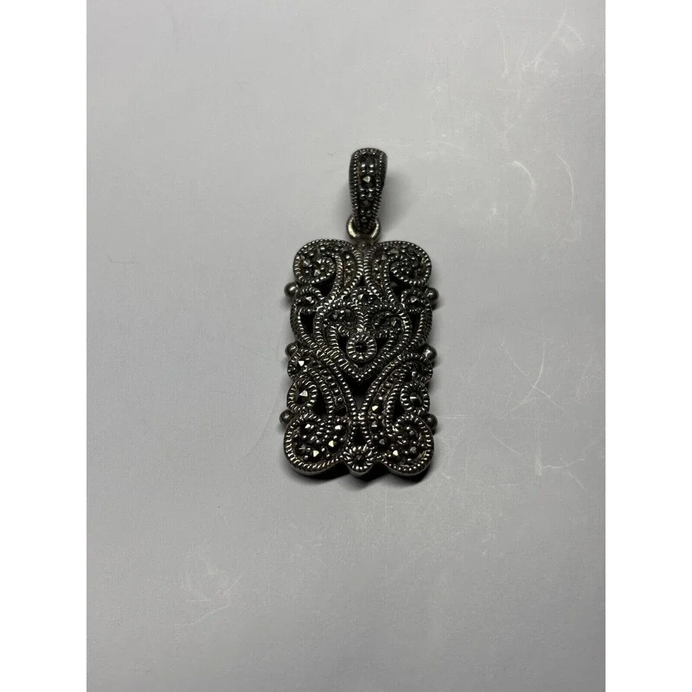 Vintage Sterling Silver 925 Marcasite Heart Pendant Unique No Necklace